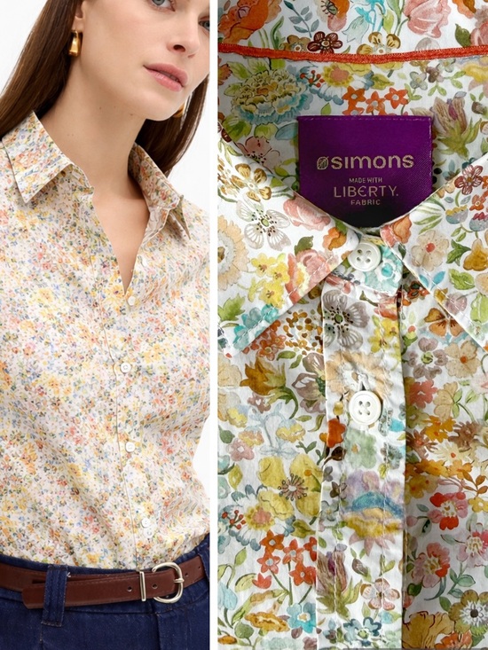 Simons Tops - Simons x Liberty Fabric Woman Organic Cotton Floral Button Down Shirt MEDIUM